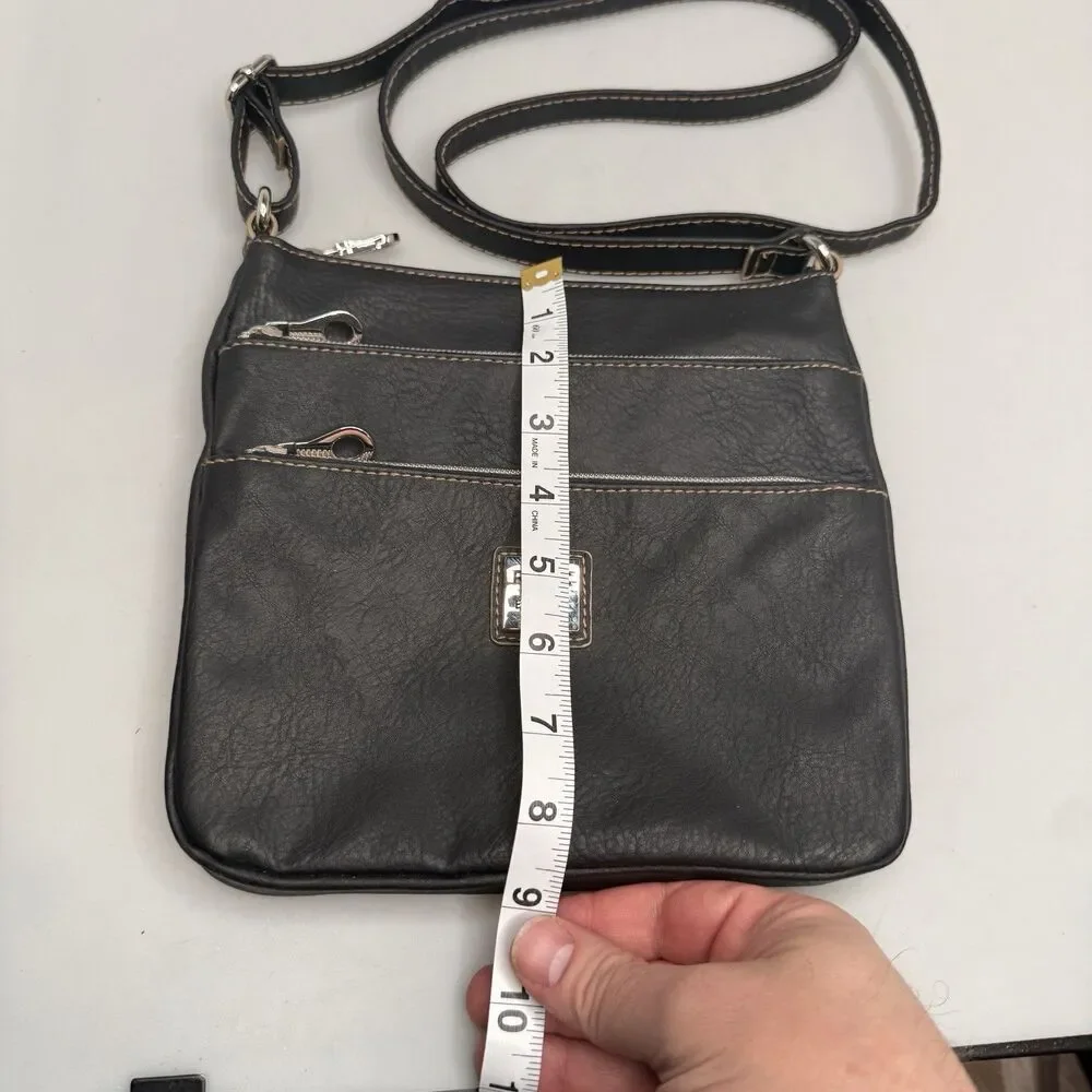 Relic Black Faux Leather Crossbody Organizer Purse Silver Hardware 9x9x1